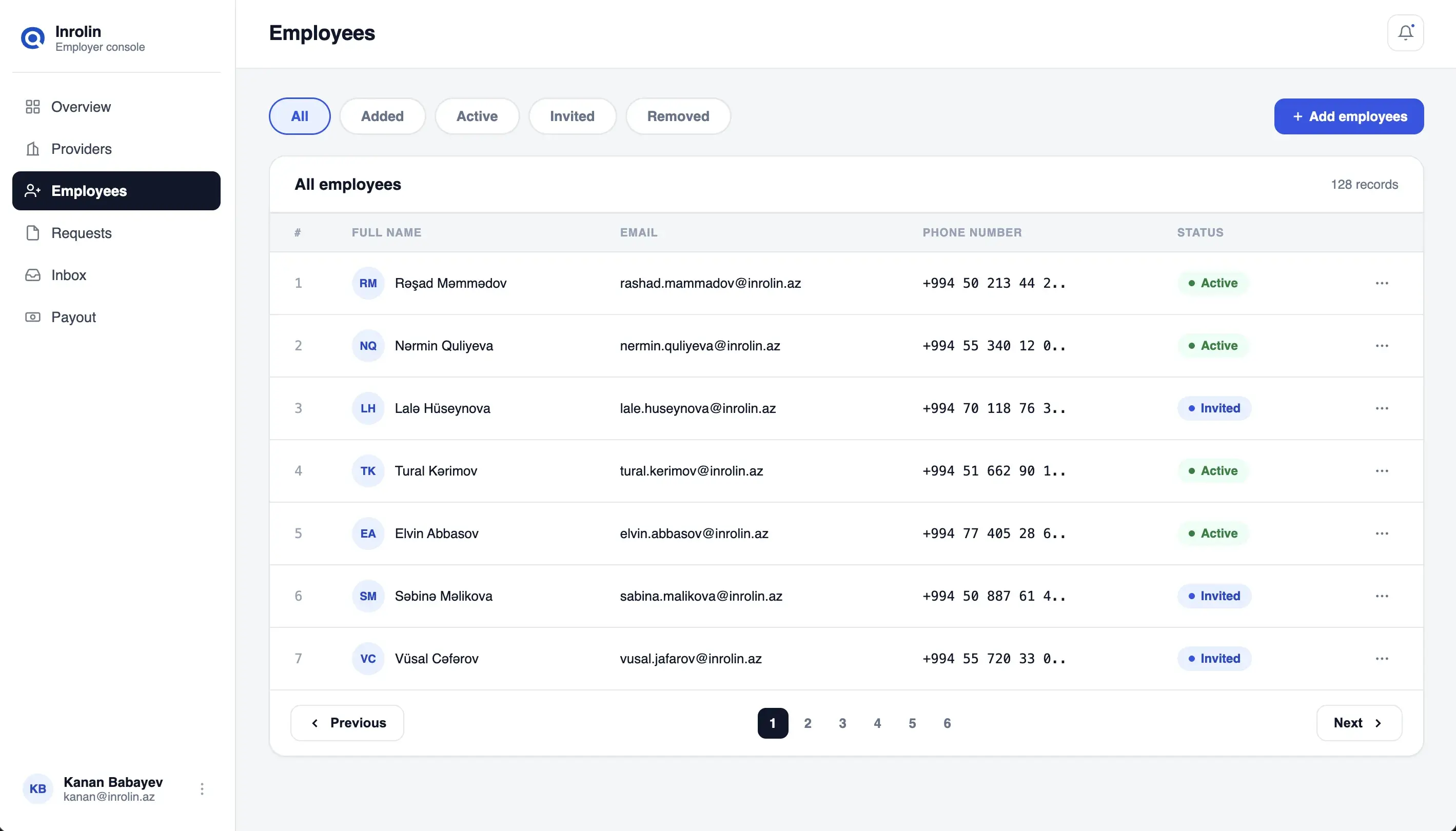 Inrolin employer dashboard